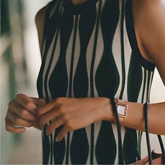 Eva Franco Mod Print Crew Neck Sleeveless Pullover Midi Dress Black Green Size M - Picture 5 of 16